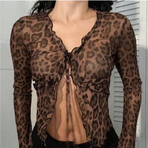 Mesh cheetah tie top